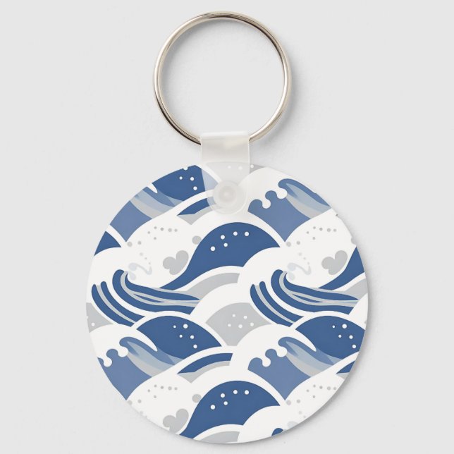 Ocean Waves Seamless Pattern Key Ring (Front)