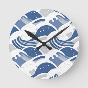Ocean Waves Seamless Pattern Round Clock