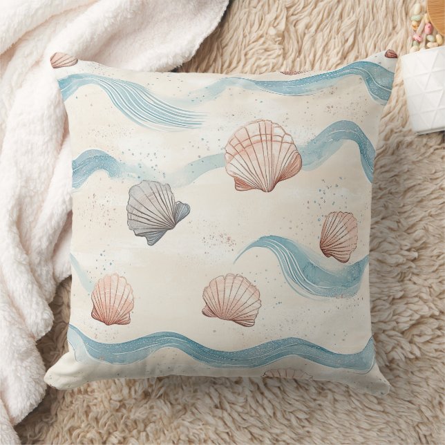 Ocean Waves Seashell Pattern Cushion (Blanket)