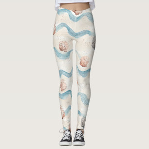 Ocean Waves Seashell Pattern Leggings