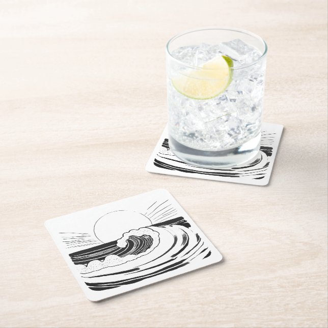Ocean Waves Square Paper Coaster (Insitu)