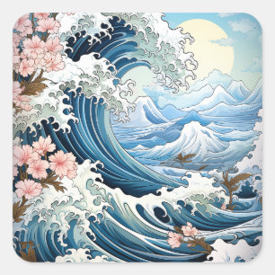 ocean waves square sticker