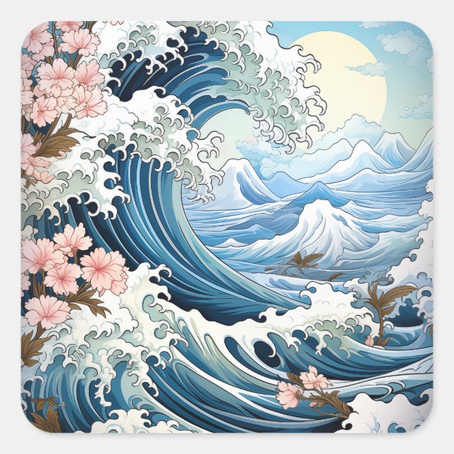 ocean waves square sticker (Front)