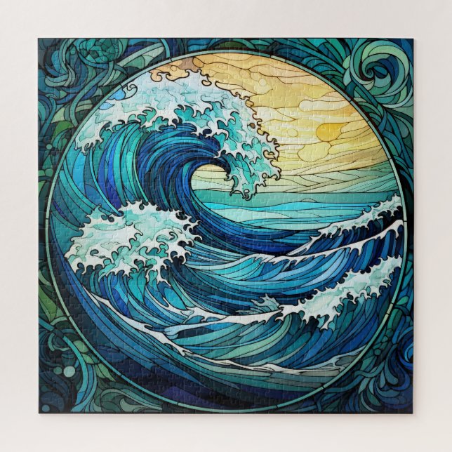 Ocean Waves Stained Glass Puzzle (Vertical)