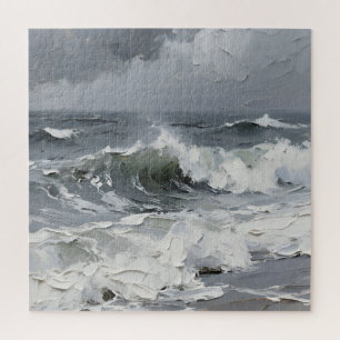 Ocean Waves Stormy Seascape Textured Jigsaw Puzzle