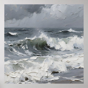 Ocean Waves Stormy Seascape Textured Poster