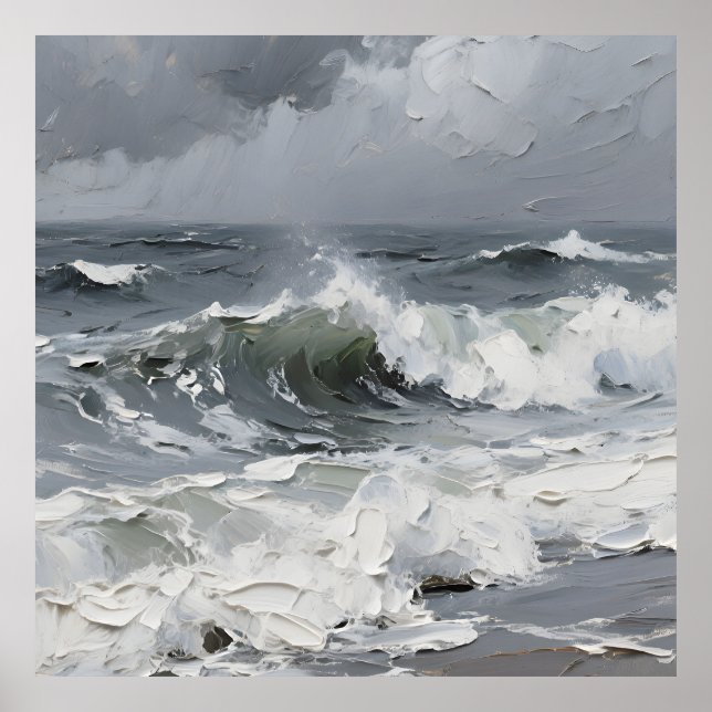Ocean Waves Stormy Seascape Textured Poster (Front)