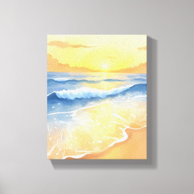 Ocean Waves Sunset | Beach Watercolor Canvas Print (Front)