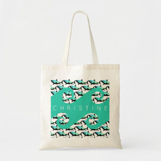 Ocean Waves Swimming Sharks Personalised Beach Tote Bag