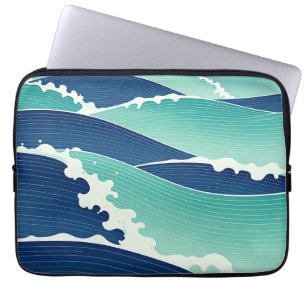 Ocean Waves Teal Blue Japanese Style Laptop Sleeve
