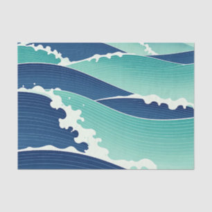 Ocean Waves Teal Blue Japanese Style Tissue Paper