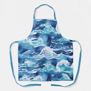 Ocean Waves   Teal Watercolor Aqua Blue Apron