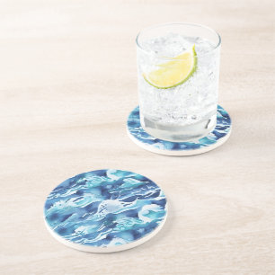 Ocean Waves   Teal Watercolor Aqua Blue Coaster