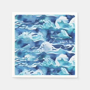 Ocean Waves   Teal Watercolor Aqua Blue Napkin