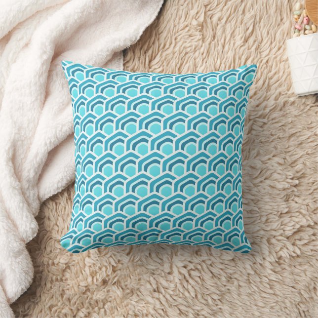 Ocean Waves - Turquoise Geometric Hexagon Pattern Cushion (Blanket)