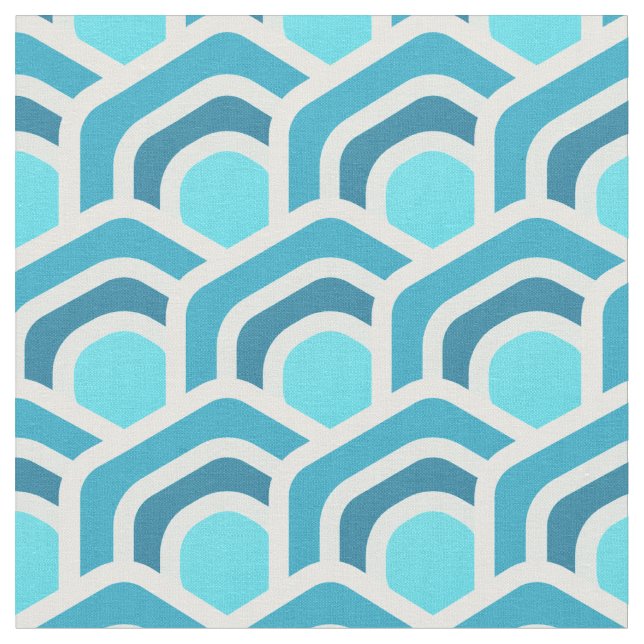 Ocean Waves - Turquoise Geometric Hexagon Pattern Fabric (Close Up)