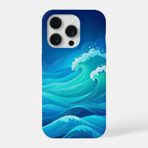 Ocean Waves Turquoise Navy Blue Sea Art iPhone 15 Pro Case