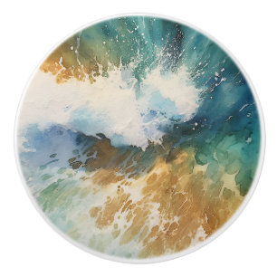 Ocean Waves Watercolor Beach Ceramic Knob