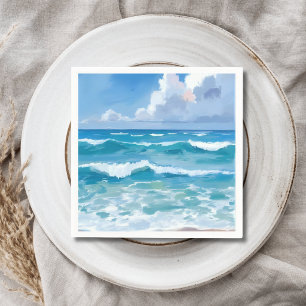 Ocean Waves Watercolor Beach Coastal Wedding Napkin