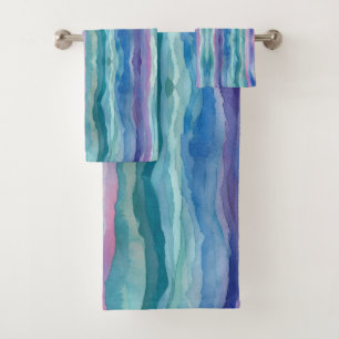 Ocean Waves Watercolour Rainbow Inspired Stripe Bath Towel Set