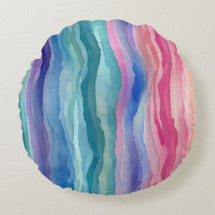 Ocean Waves Watercolour Rainbow Inspired Stripe Round Cushion