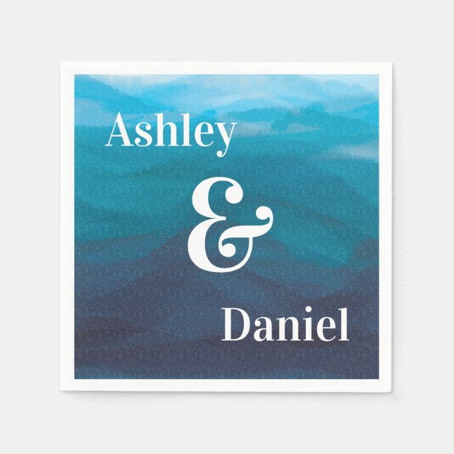 Ocean Waves Wedding Napkins, Personalised Napkin (Front)
