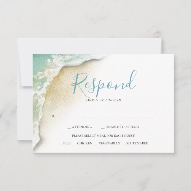 Ocean Waves Wedding Turquoise Blue Reply RSVP (Front)