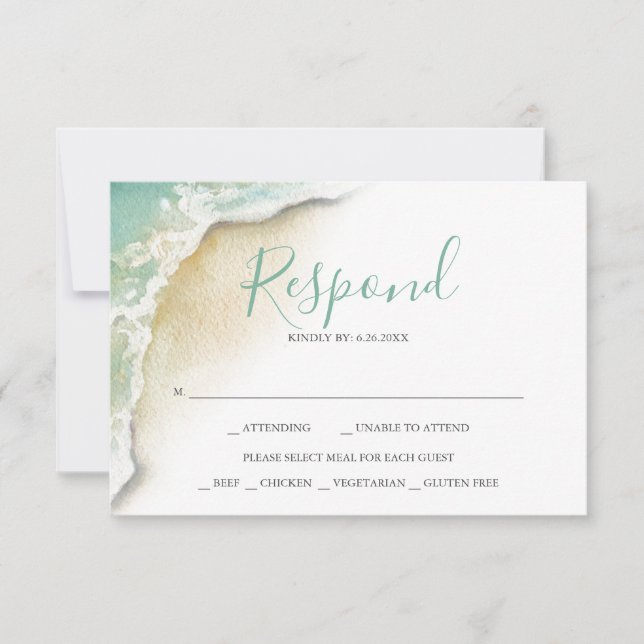 Ocean Waves Wedding Turquoise Green Reply RSVP Card (Front)