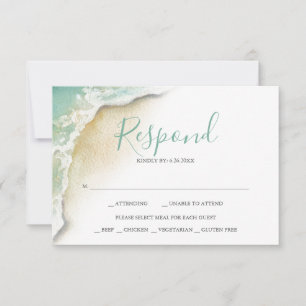 Ocean Waves Wedding Turquoise Green Reply RSVP Card