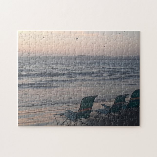 Ocean Waves with Empty Chairs Jigsaw Puzzle (Horizontal)