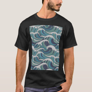 Ocean Waves with Fish and Starfish Seamless Patter T-Shirt