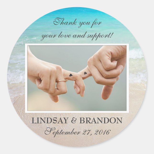 Ocean Wedding Photo Thank You Favour Labels (Front)
