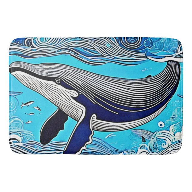 Ocean Whale Art Design Bath Mat (Front)