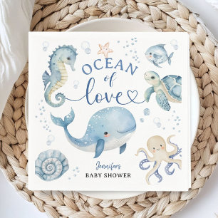 Ocean Whale Baby Shower Boy Blue Paper Napkin