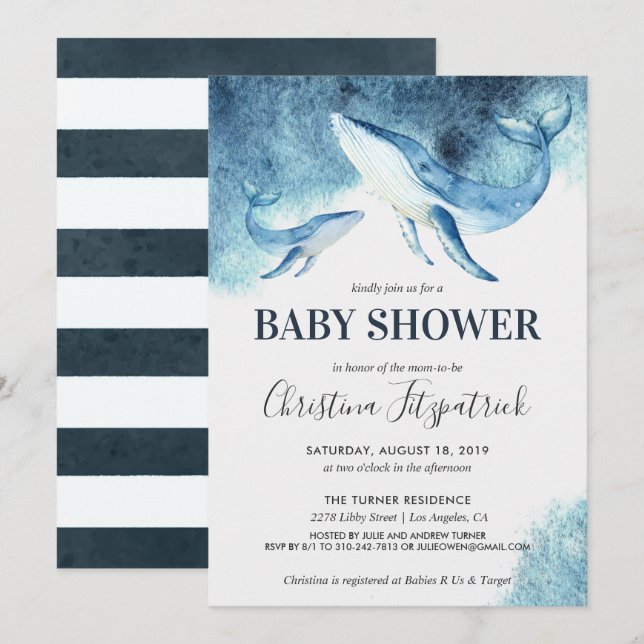 Ocean Whale Baby Shower Invitation (Front/Back)