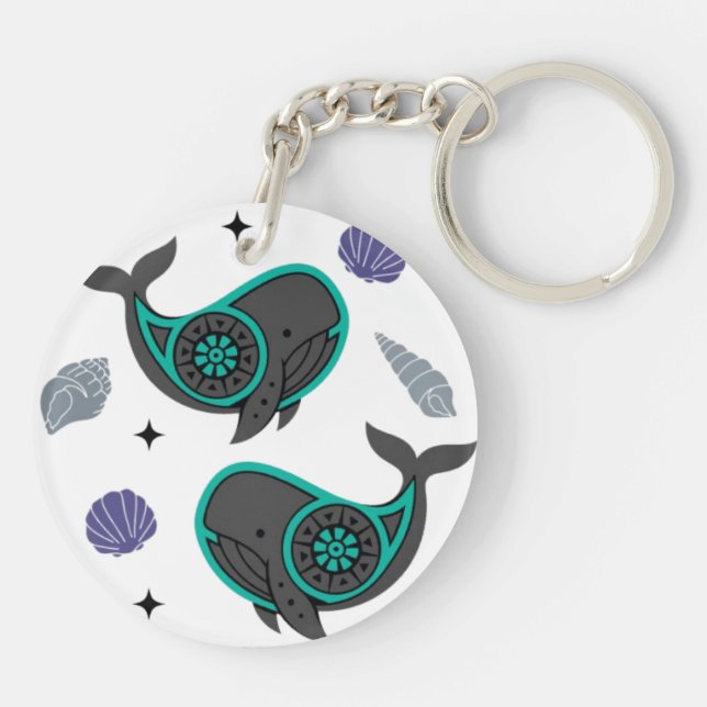 Ocean Whale & Seashell Acrylic Keychain – Calm Mar (Back)
