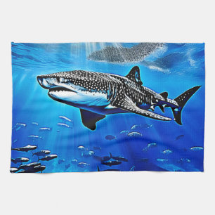 Ocean Whale Shark Giant Swimming Tea Towel