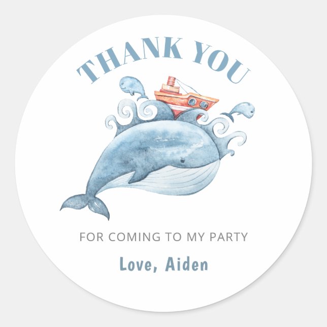 Ocean Whale Theme Party Thank You Classic Round Sticker (Front)