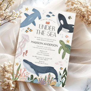 Ocean Whale Turtle Gender Neutral Baby Shower Invitation