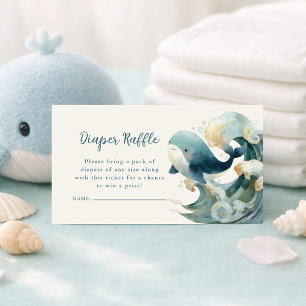 Ocean Whale Waves Diaper Raffle Ivory Baby Shower Enclosure Card