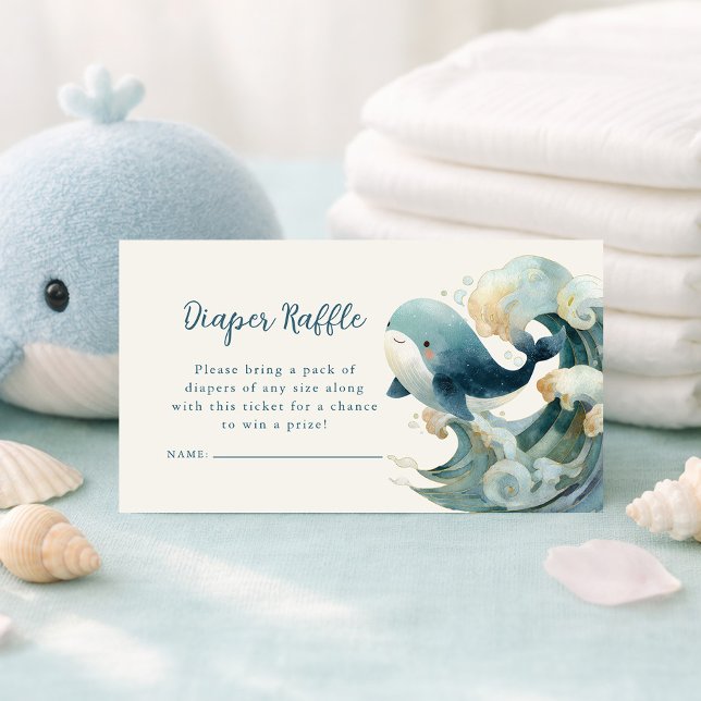 Ocean Whale Waves Diaper Raffle Ivory Baby Shower  Enclosure Card (Creator Uploaded)