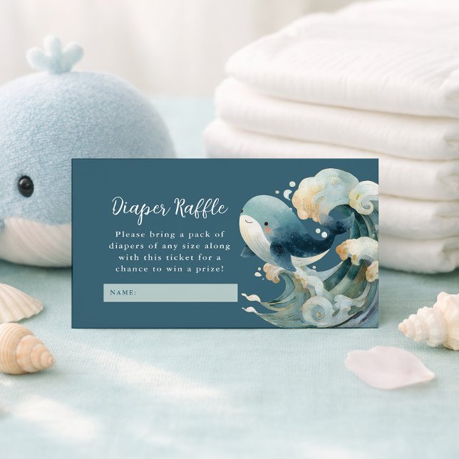 Ocean Whale Waves Diaper Raffle White Baby Shower  Enclosure Card (Creator Uploaded)