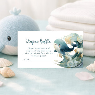 Ocean Whale Waves Diaper Raffle White Baby Shower Enclosure Card