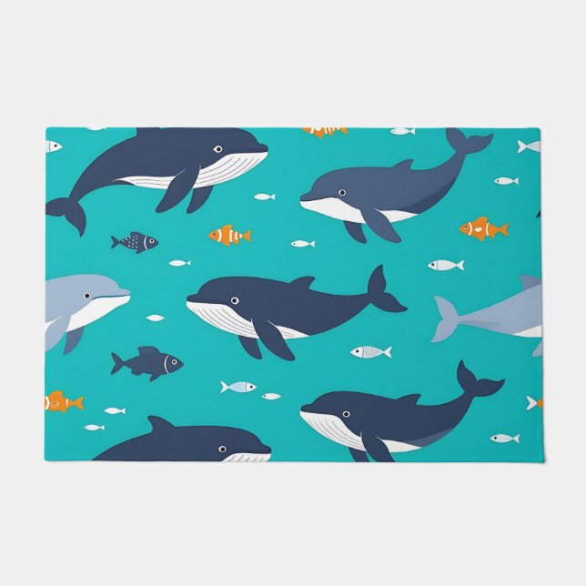 Ocean Whales Dolphins Pattern Doormat (Front)