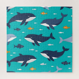 Ocean Whales Dolphins Pattern Jigsaw Puzzle