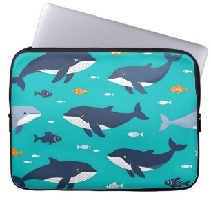 Ocean Whales Dolphins Pattern Laptop Sleeve