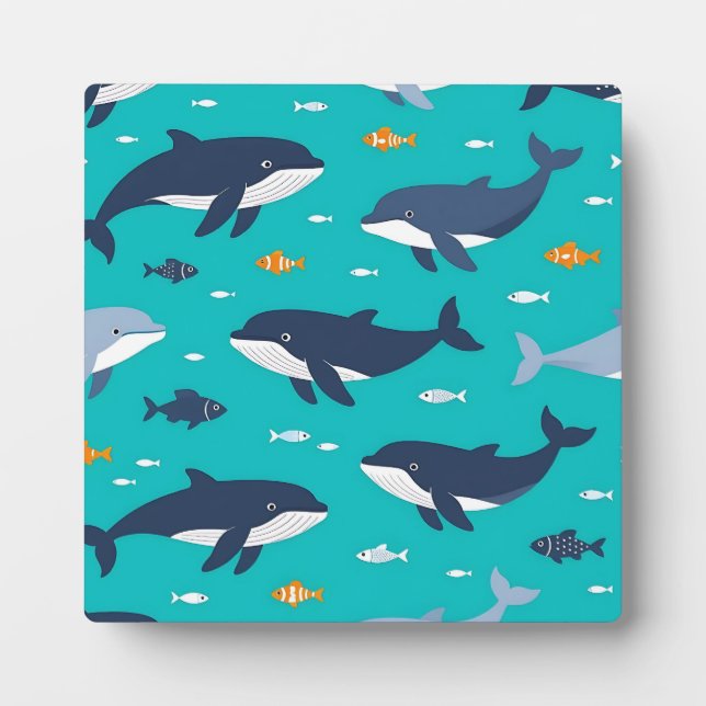 Ocean Whales Dolphins Pattern Plaque (Front)