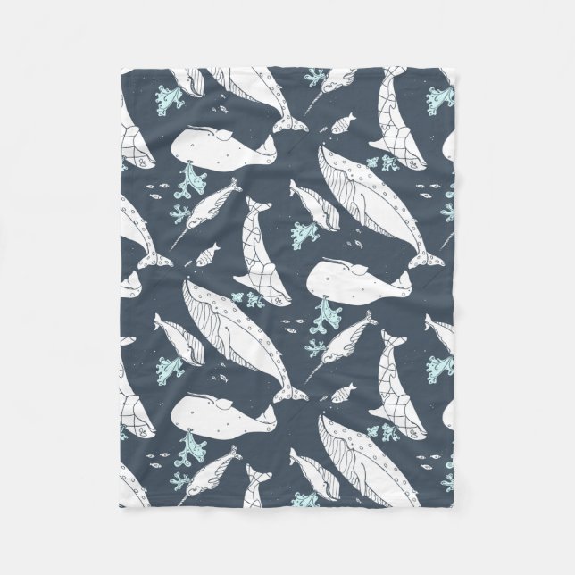 Ocean Whales Duvet by idyl-wyld creative Fleece Blanket (Front)
