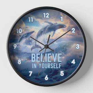 Ocean Whales Seascape Nature Sunset Inspirational Clock