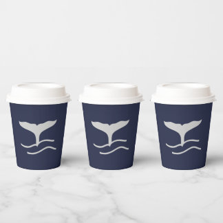 Ocean Whales Tail Outline Navy and Grey Party Paper Cups